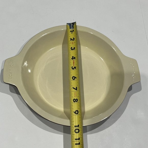 QVC Technique Ceramic Brown And Cream 10” Pie Plate With Lifter And Instructions - Picture 11 of 11